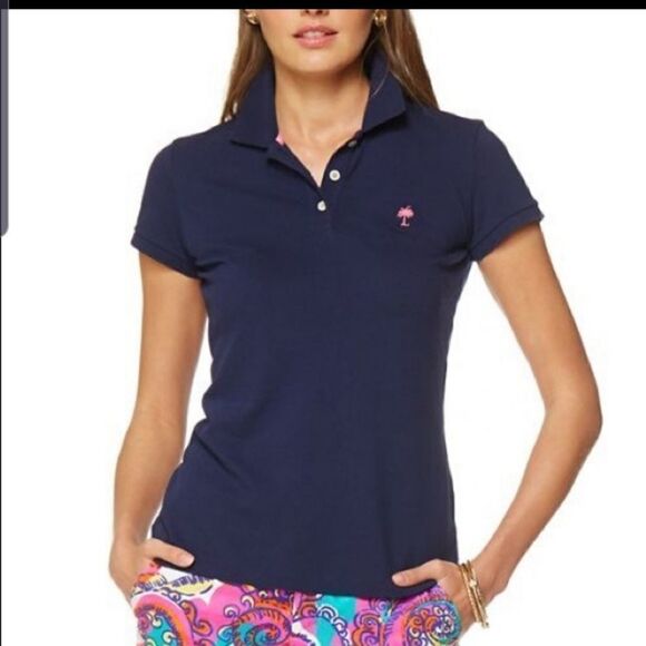 Lilly Pulitzer Tops - Lilly Pulitzer navy blue island polo sz XS